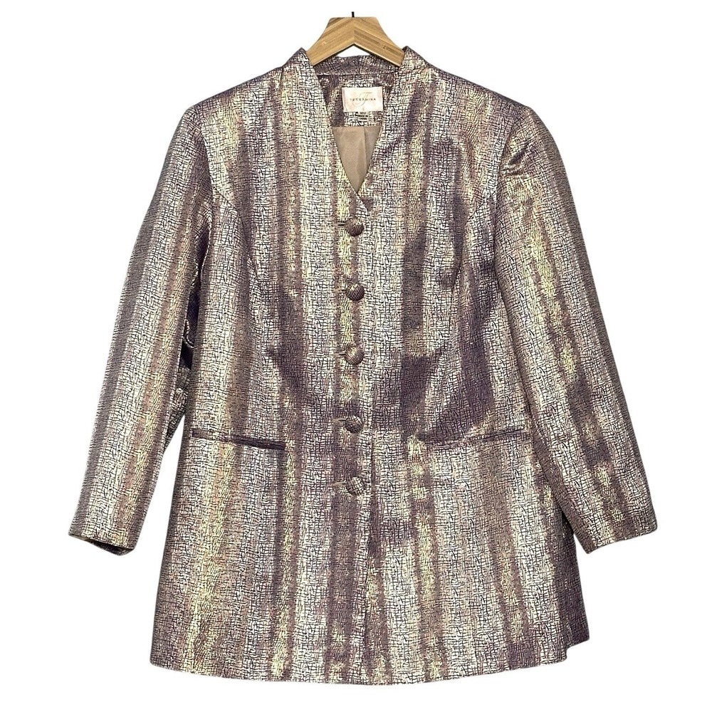 Terramina Womens Jacket Plus 14W Purple Metallic Shimmer Long Statement Suit